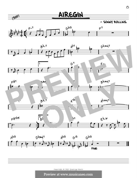 Airegin (John Coltrane): Melody line (reharmonized version) by Sonny Rollins