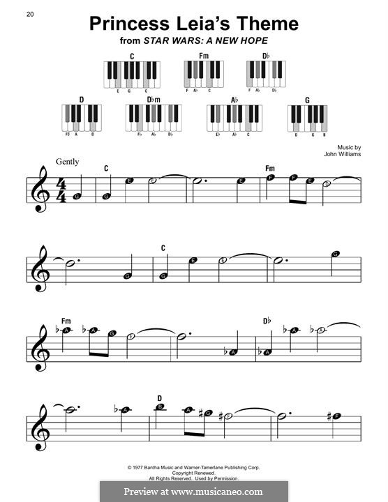 Princess Leia's Theme (from Star Wars: A New Hope): For easy piano by John Williams