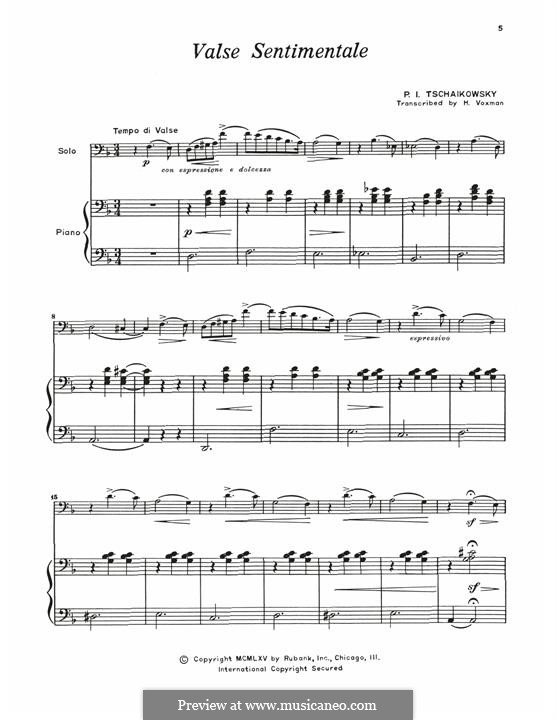 Six Pieces for Piano, TH 143 Op.51: No.6 Sentimental Waltz, for trombone and piano by Pyotr Tchaikovsky