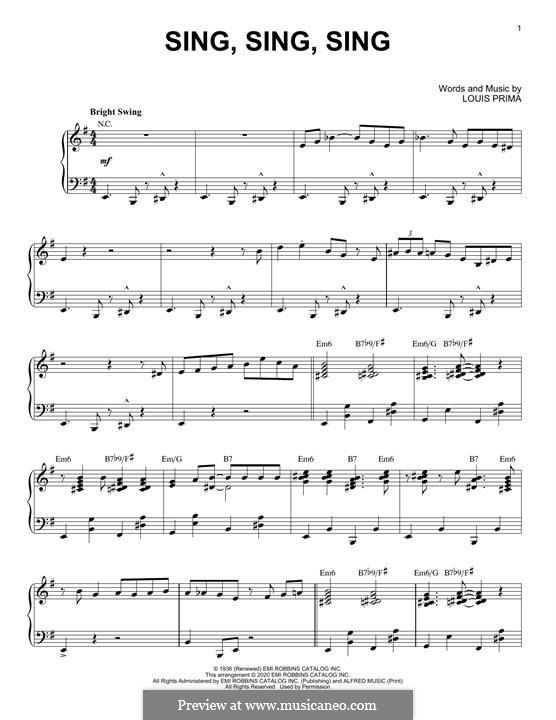Sing, Sing, Sing (Benny Goodman): For piano (jazz version) by Louis Prima