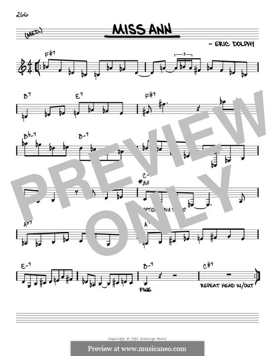 Miss Ann: Melody line (reharmonized version) by Eric Dolphy