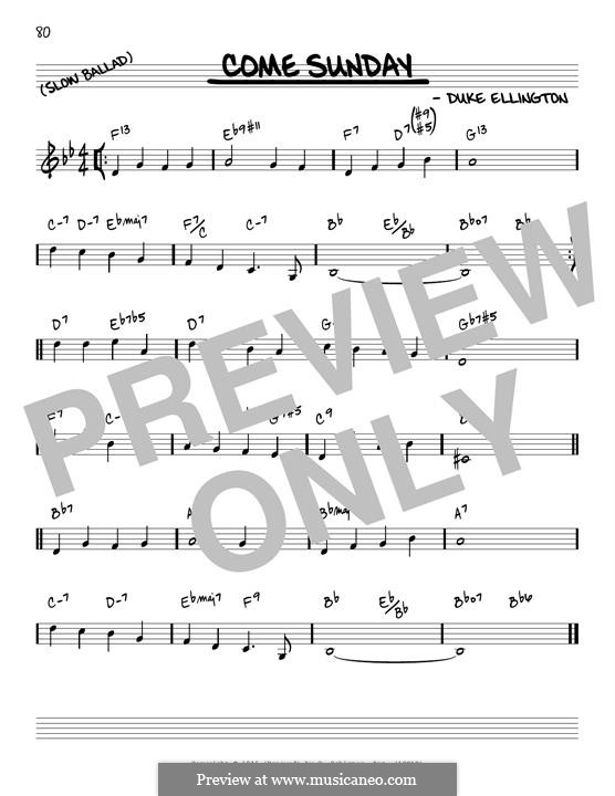 Come Sunday: Melody line (reharmonized version) by Duke Ellington
