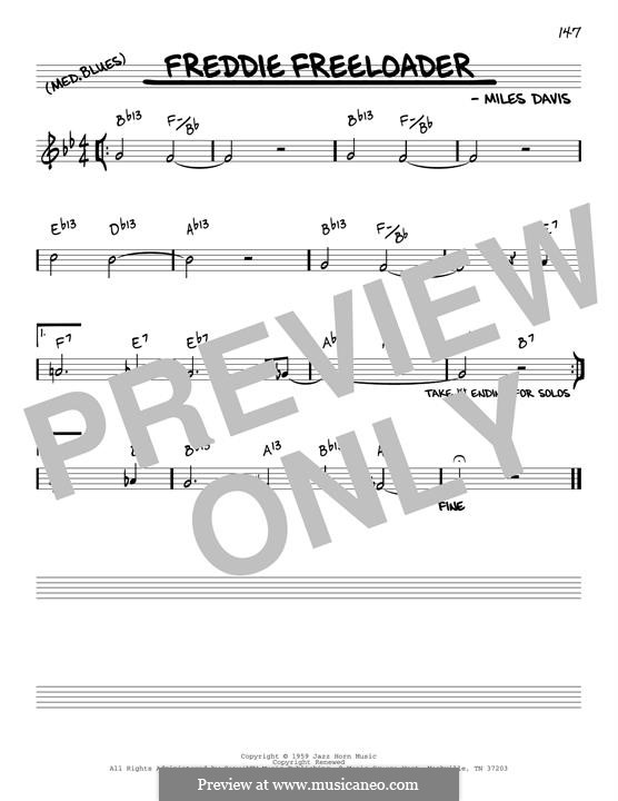 Freddie Freeloader: Melody line (reharmonized version) by Miles Davis