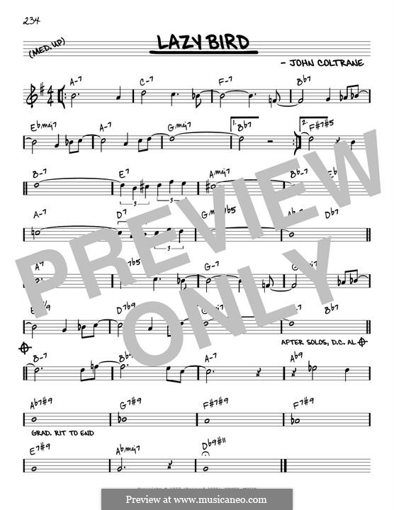 Lazy Bird (Pat Martino): Melody line (reharmonized version) by John Coltrane