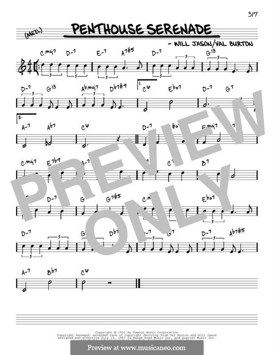 Penthouse Serenade (Nat King Cole): Melody line (reharmonized version) by Val Burton, Will Jason