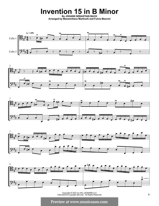 No.15 in B Minor, BWV 786: For two cellos (Mr & Mrs Cello) by Johann Sebastian Bach