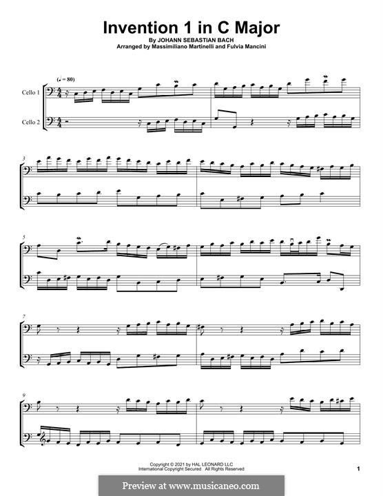 No.1 in C Major, BWV 772: For two cellos (Mr & Mrs Cello) by Johann Sebastian Bach