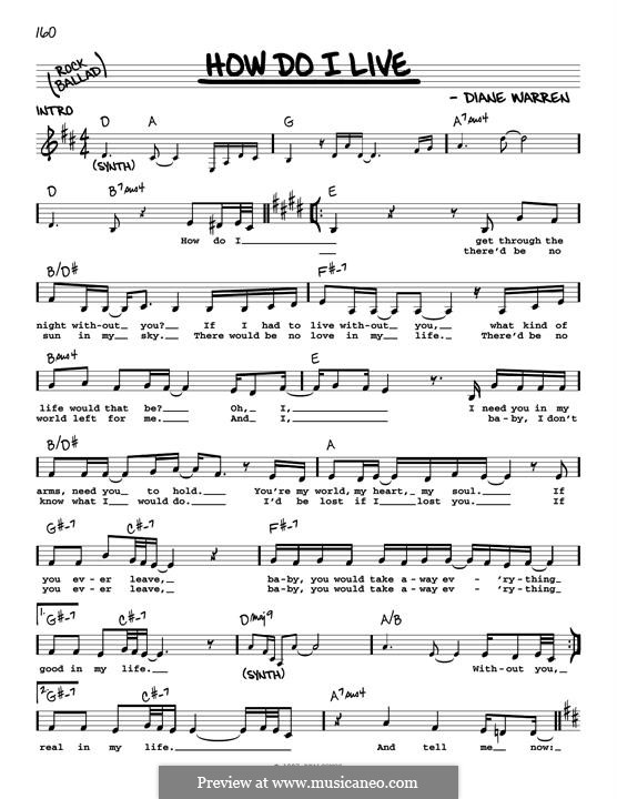 How Do I Live (LeAnn Rimes): Melody line by Diane Warren