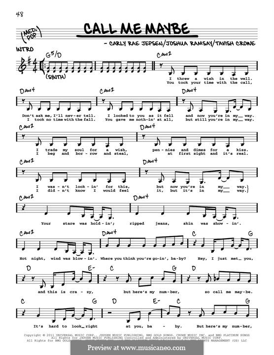 Call Me Maybe: Melody line by Carly Rae Jepsen, Joshua Ramsay, Tavish Crowe