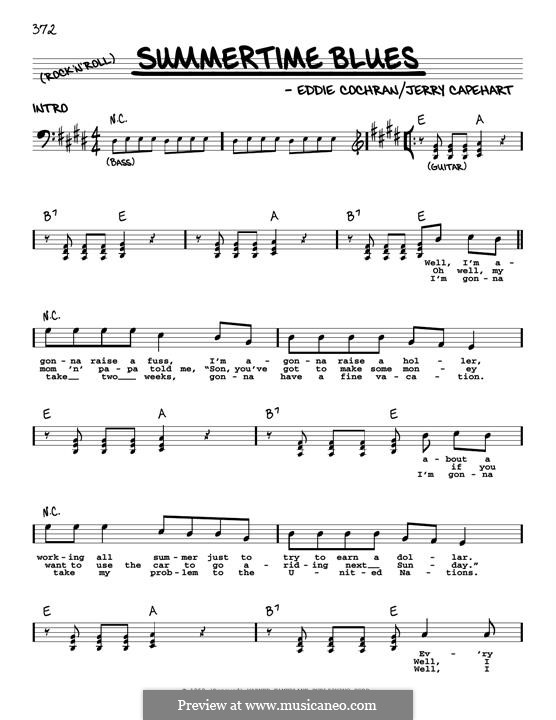 Summertime Blues: Melody line by Jerry Capehart
