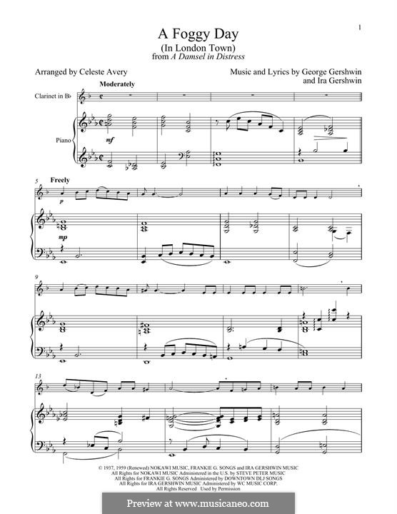 A Foggy Day (In London Town): For clarinet and piano by George Gershwin