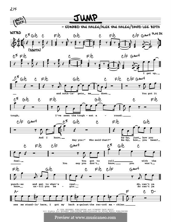 Jump (Van Halen): Melody line by Alex Van Halen, David Lee Roth, Edward Van Halen, Michael Anthony