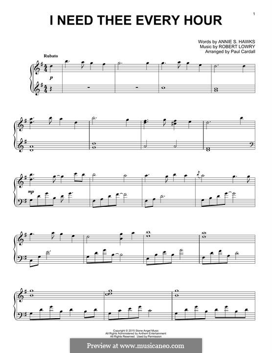 I Need Thee Every Hour: For piano by Robert Lowry