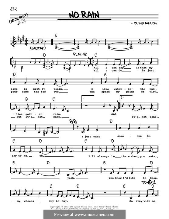 No Rain (Blind Melon): Melody line by Brad Smith, Christopher Thorn, Glen Graham, Roger Stevens, Shannon Hoon