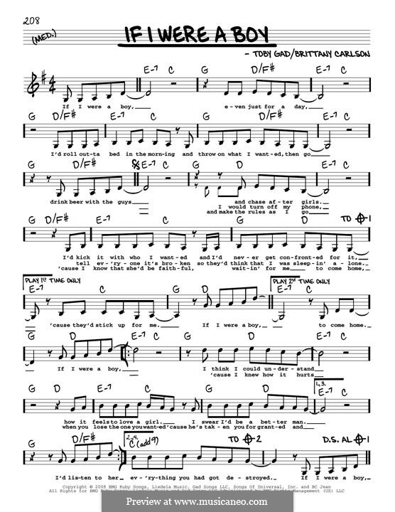 If I Were a Boy (Beyonce): Melody line by Britney Carlson, Tobias Gad