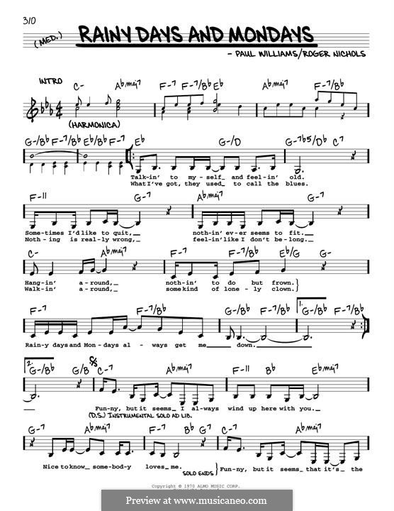 Rainy Days And Mondays (Piano Solo) - Print Sheet Music Now