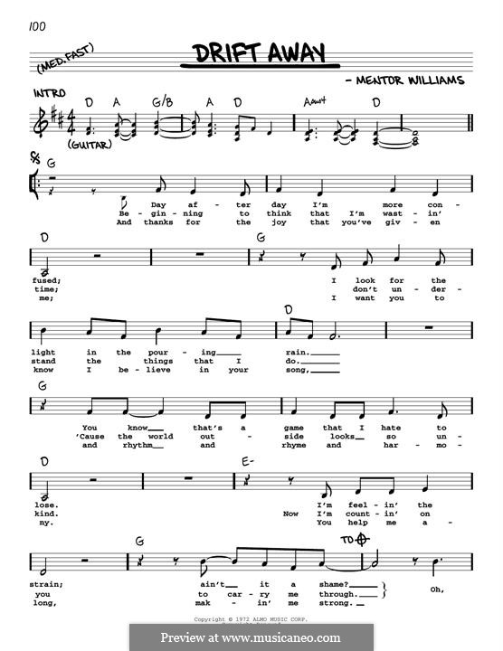 Drift Away (Dobie Gray): Melody line by Mentor Williams
