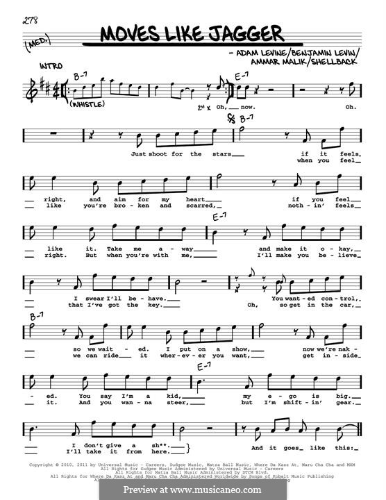 Moves Like Jagger (Maroon 5): Melody line by Shellback, Adam Levine, Ammar Malik, Benjamin Levin