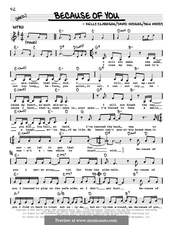 Because of You: Melody line by Ben Moody, David Hodges, Kelly Clarkson