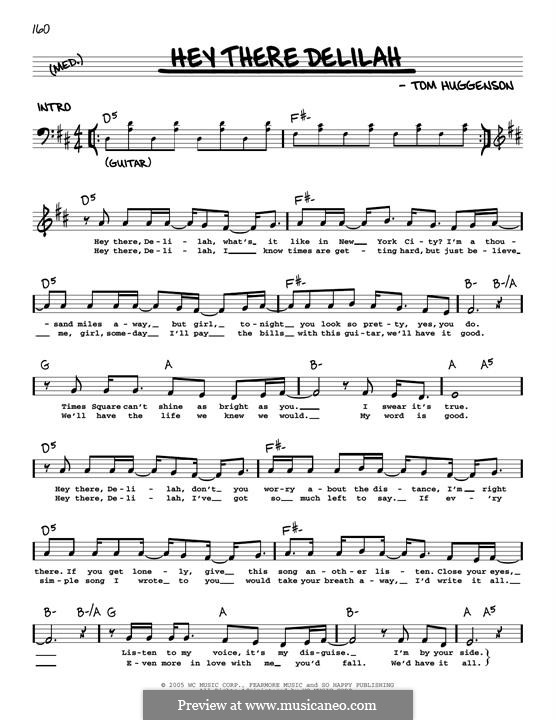 Hey There Delilah (Plain White T's): Melody line by Tom Higgenson