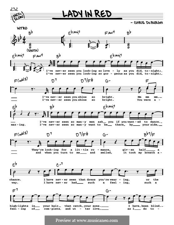 The Lady in Red: Melody line by Chris de Burgh