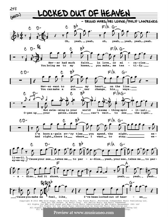 Locked Out of Heaven: Melody line by Ari Levine, Bruno Mars, Philip Lawrence