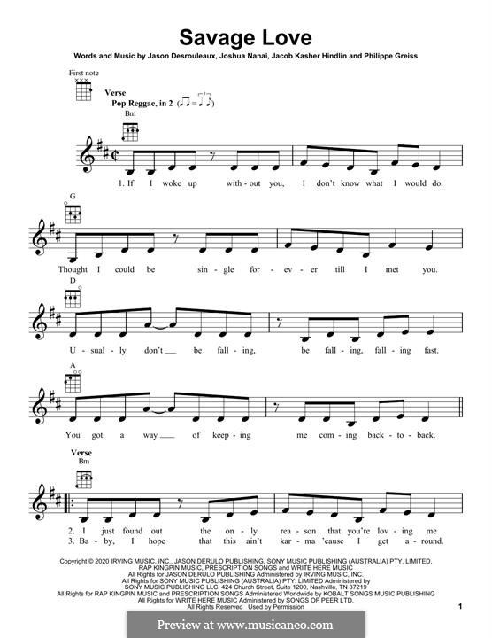 Savage Love (Jawsh 685 x Jason Derulo x BTS): For ukulele by Jacob Kasher Hindlin
