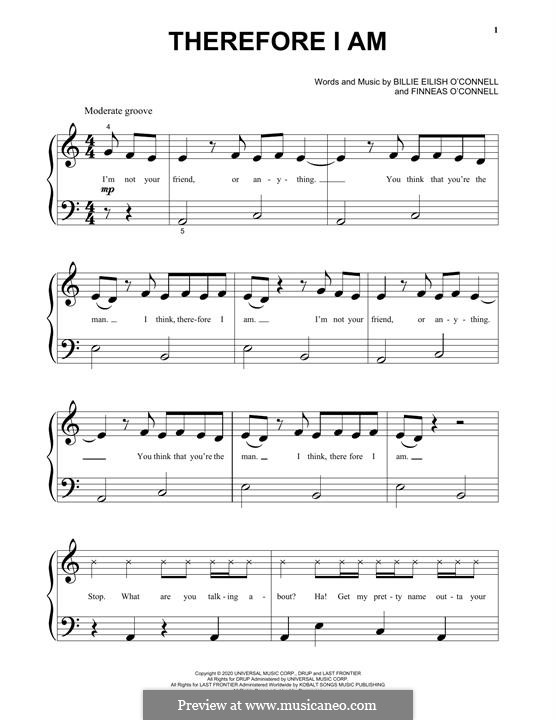 Therefore I Am (Billie Eilish): For easy piano by Finneas O'Connell