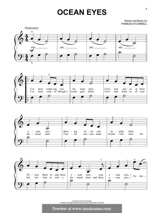 Ocean Eyes (Billie Eilish): For easy piano by Finneas O'Connell