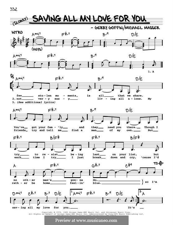 Saving All My Love for You (Whitney Houston): Melody line by Gerry Goffin, Michael Masser
