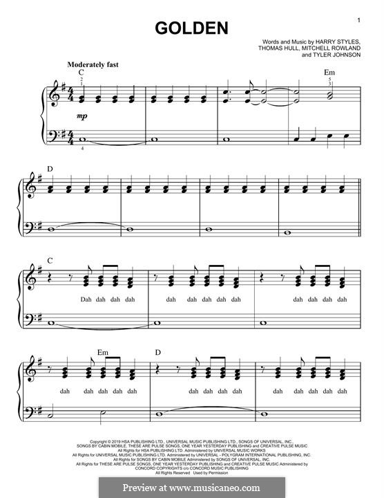 Golden (Harry Styles): For easy piano by Tom Hull, Tyler Sam Johnson, Mitch Rowland