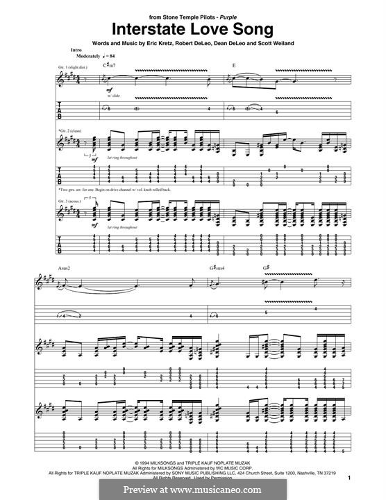 Interstate Love Song (Stone Temple Pilots): For guitar by Dean DeLeo, Eric Kretz, Robert DeLeo, Scott Weiland
