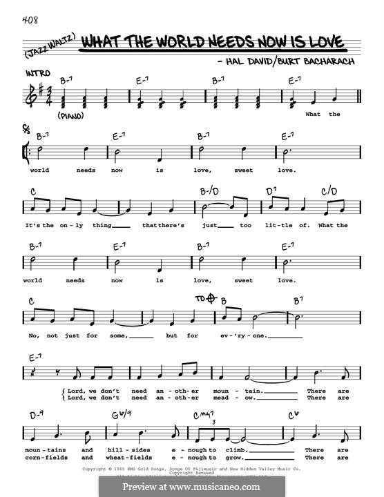 What the World Needs Now Is Love: Melody line by Burt Bacharach
