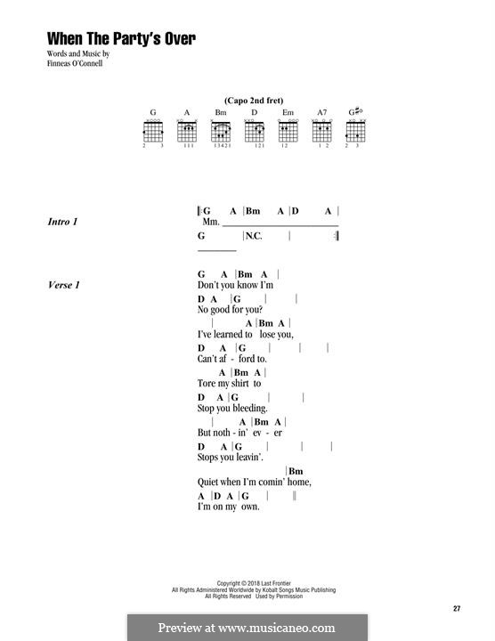 When The Party's Over (Billie Eilish): For lyrics and guitar chords by Finneas O'Connell