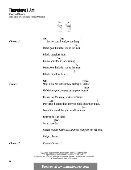 Therefore I Am (Billie Eilish): For lyrics and guitar chords by Finneas O'Connell