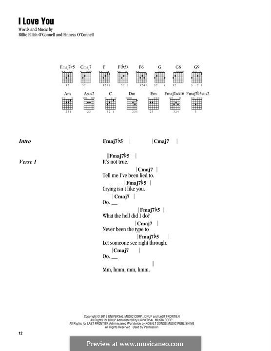 I Love You: For lyrics and guitar chords by Finneas O'Connell, Billie Eilish