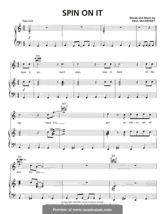 Spin it on (Wings): For voice and piano (or guitar) by Paul McCartney