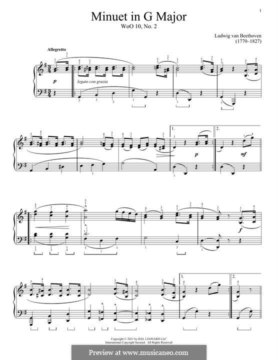 Minuet in G Major: For piano by Ludwig van Beethoven