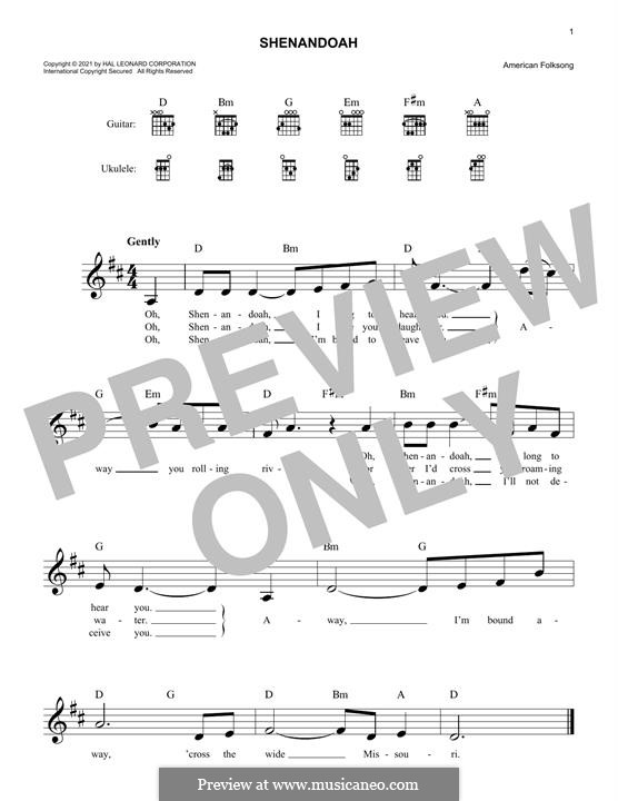 Oh Shenendoah (Shenandoah) Printable Scores by folklore on MusicaNeo