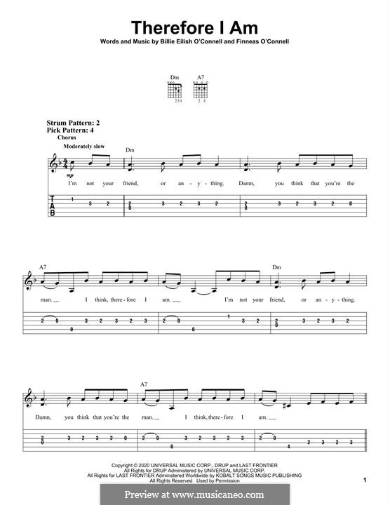 Therefore I Am (Billie Eilish): For guitar with tab by Finneas O'Connell