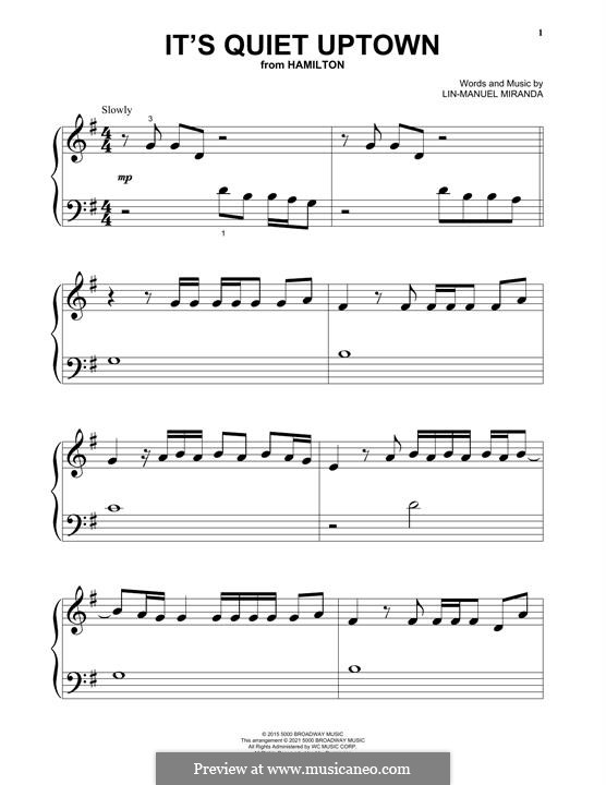 It's Quiet Uptown (from 'Hamilton'): For piano by Lin-Manuel Miranda