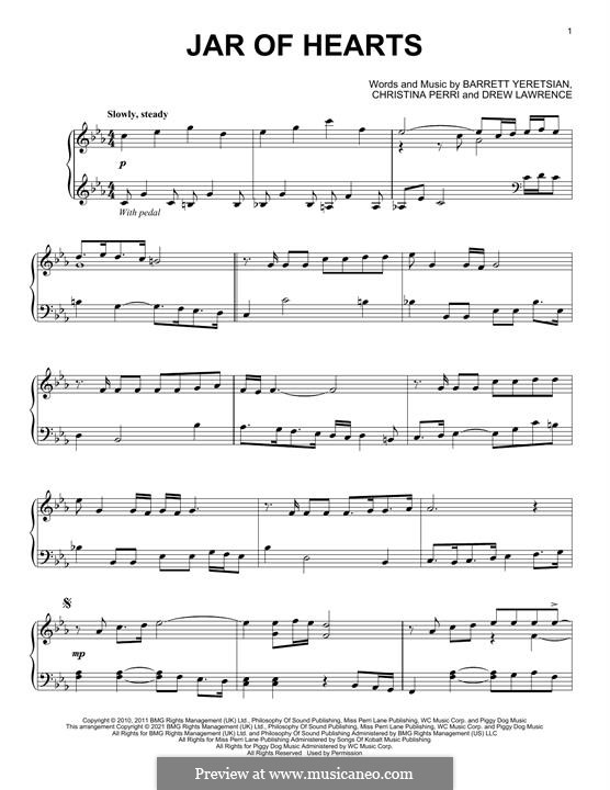Jar of Hearts: For piano (classical version) by Barrett Yeretsian, Christina Perri, Drew Lawrence