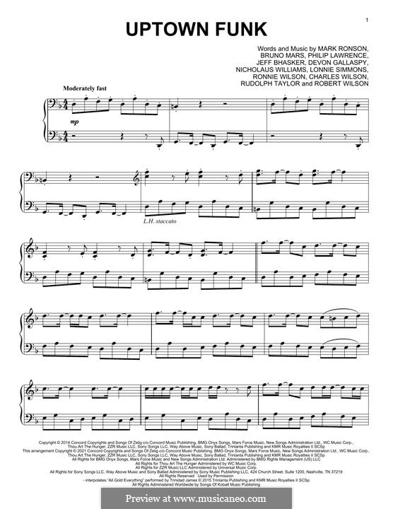 Instrumental version: For piano (classical version) by Jeff Bhasker, Bruno Mars, Philip Lawrence, Devon Gallaspy, Nicholaus Williams