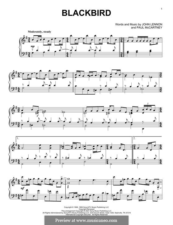 Blackbird (The Beatles): For piano (classical version) by John Lennon, Paul McCartney