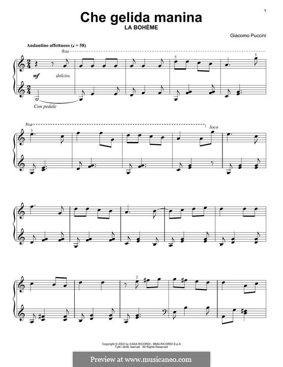 Che gelida manina: For piano by Giacomo Puccini