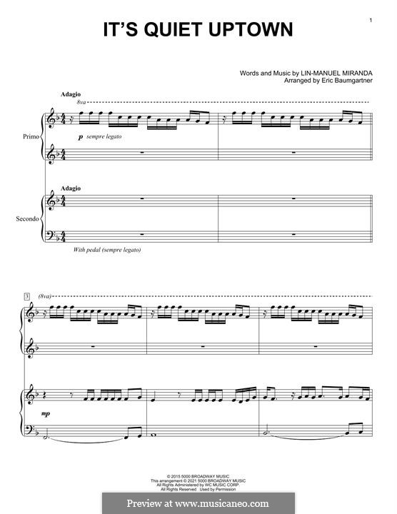 It's Quiet Uptown (from 'Hamilton'): For piano four hands by Lin-Manuel Miranda