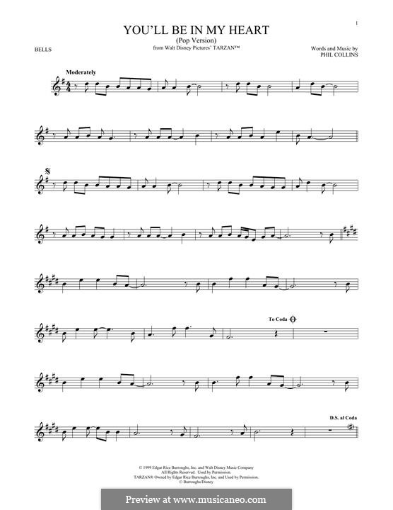 You'll Be in My Heart (from Walt Disney's Tarzan): For glockenspiel by Phil Collins