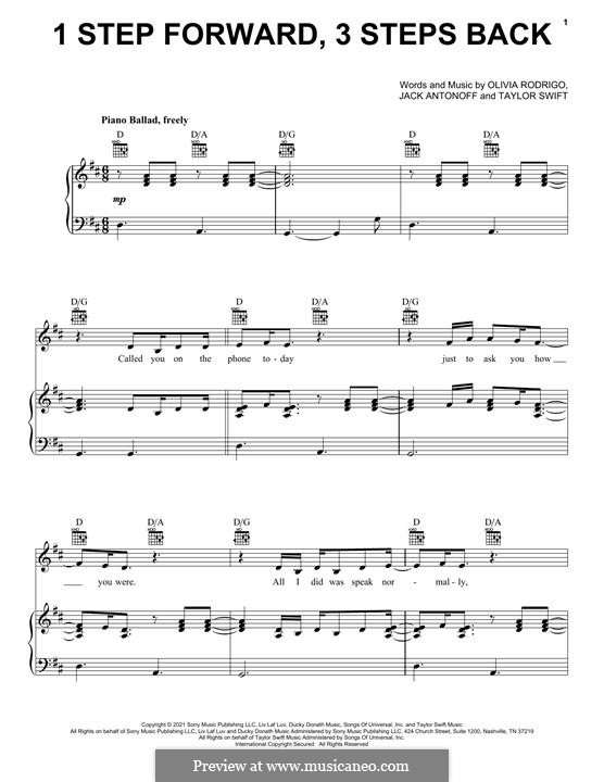 1 step forward, 3 steps back (Olivia Rodrigo): For voice and piano (or guitar) by Jack Antonoff
