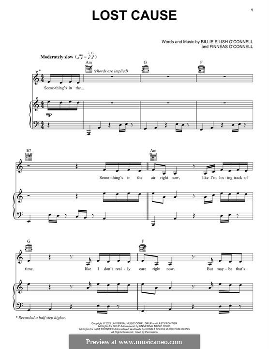Lost Cause (Billie Eilish): For voice and piano (or guitar) by Finneas O'Connell