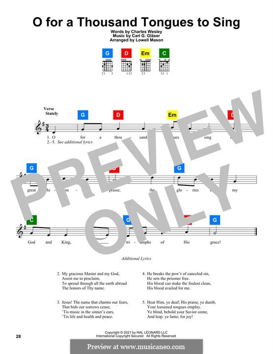 O for a thousand tongues to sing: Melody line by Charles Wesley, Jr.